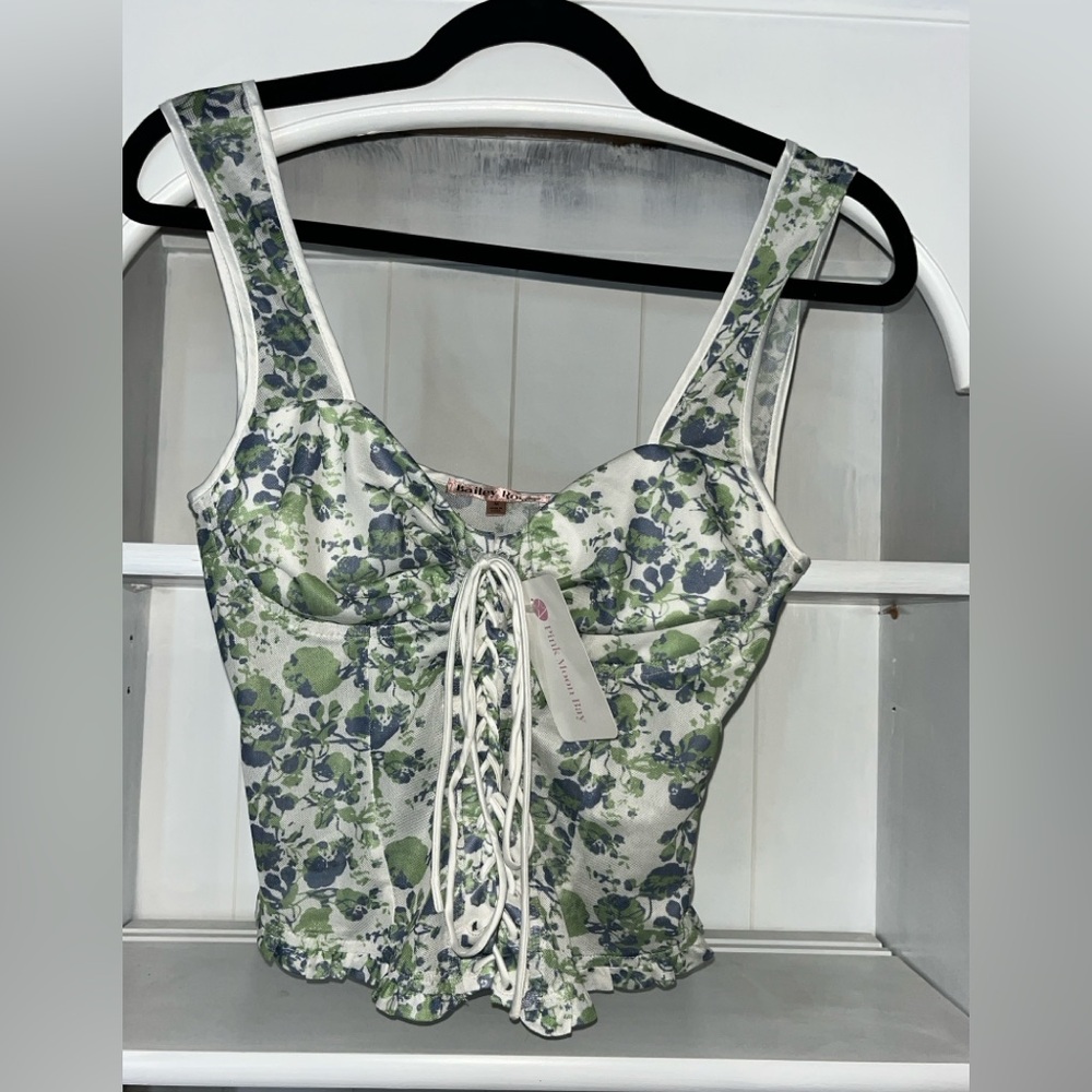 NWT- (Sheer in the waist) floral Lace-Up Women Top